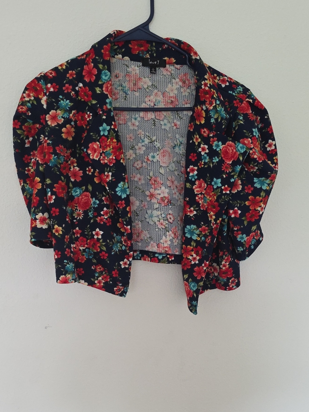 love J Black Floral Cropped Jacket with Red & Teal Flowers